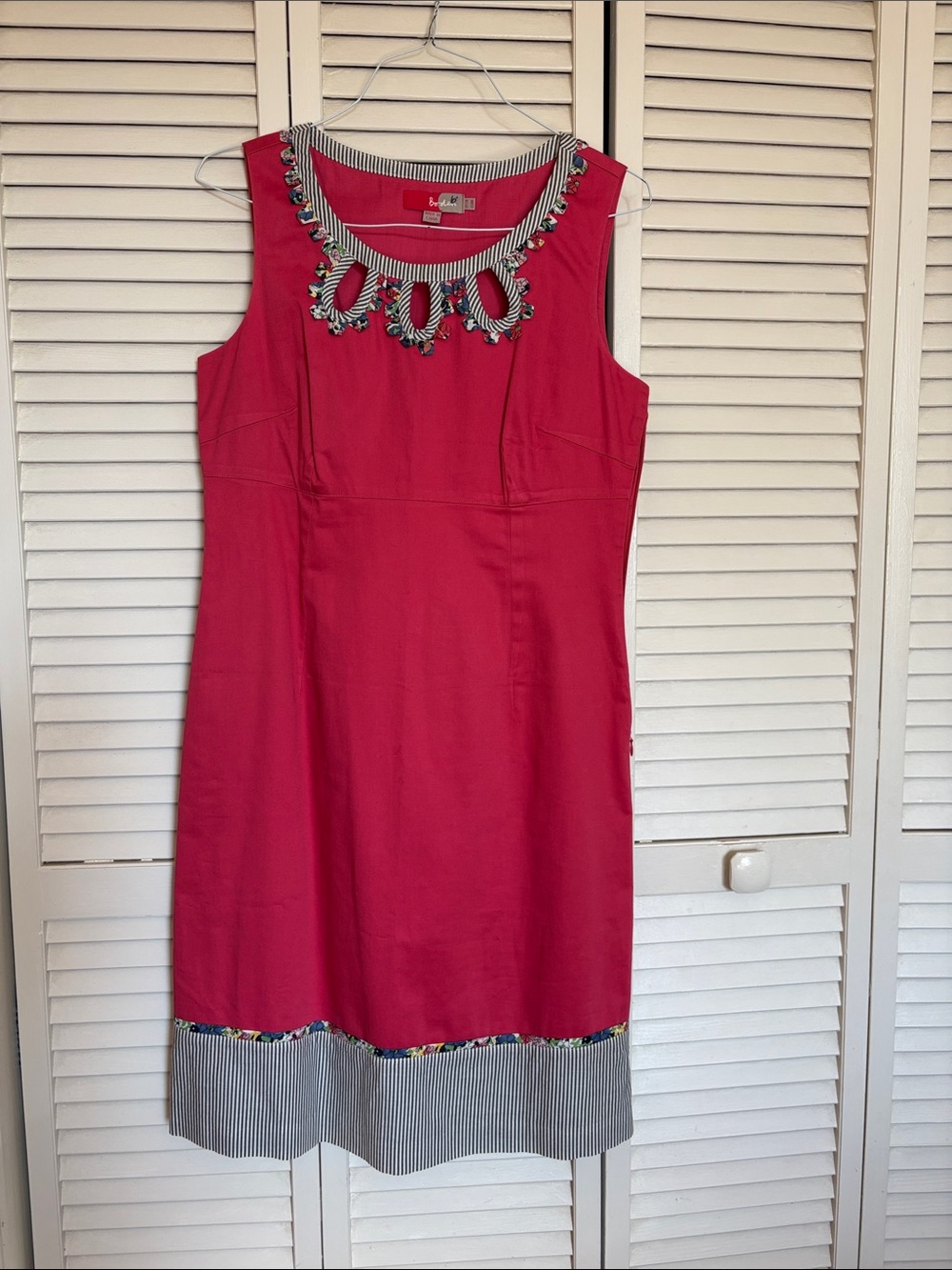 Boden Hot Pink Sleeveless Sheath Dress with Jeweled Neckline